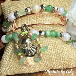 Statement Green aventurine gemstones and Gold Charm Bracelet trio set